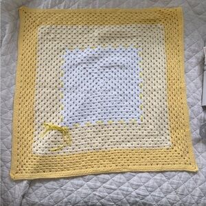 Cozy Yellow and White Handmade Crochet Baby Blanket, Never Used Brand New